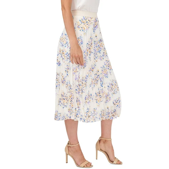 NWT Vince Camuto Womens L  Spaced Garden Floral White Pleated Midi Skirt - Picture 6 of 6
